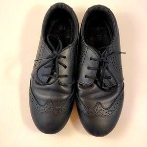 Next School black leather lace-up brogues size 1